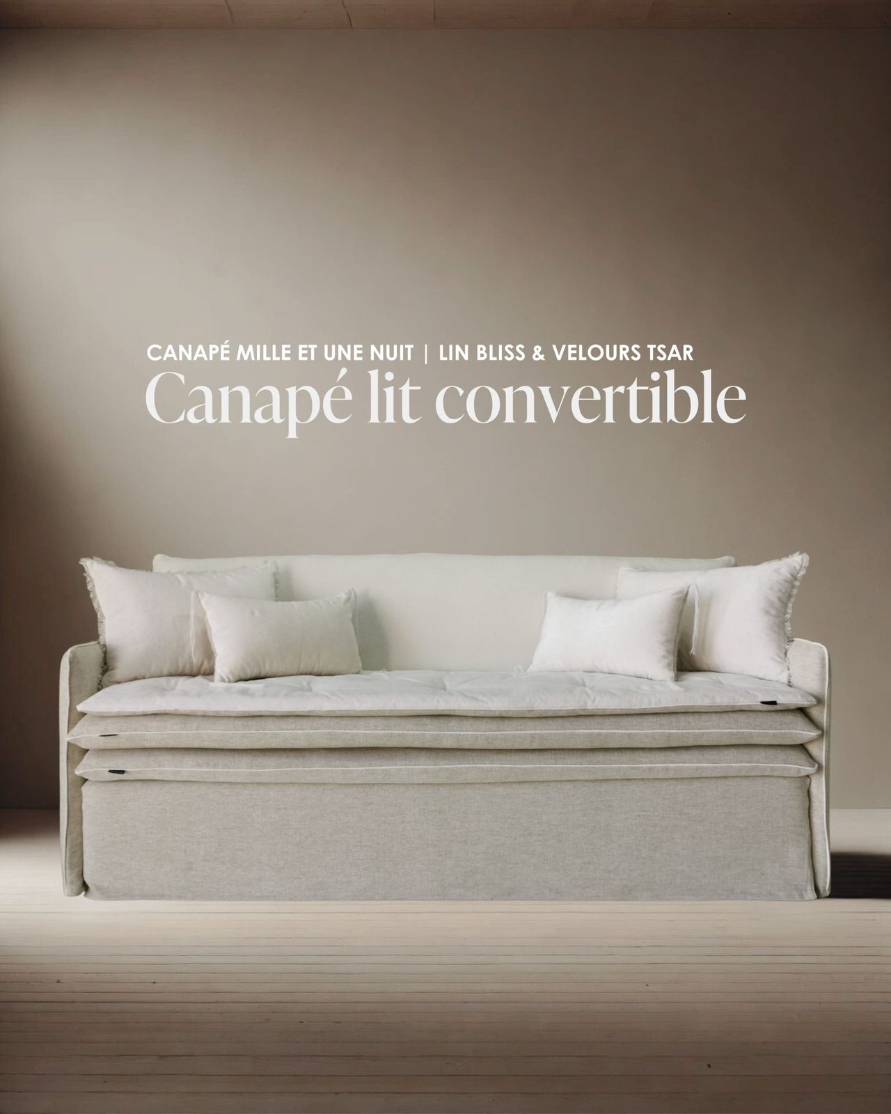Canapé lit convertible Mille Et Une Nuit 200 cm en lin Bliss craie by Bérengère Leroy