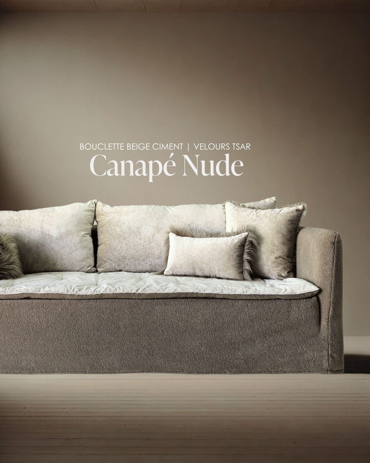 Canapé Nude 250 cm en lin Bouclette ciment by Bérengère Leroy