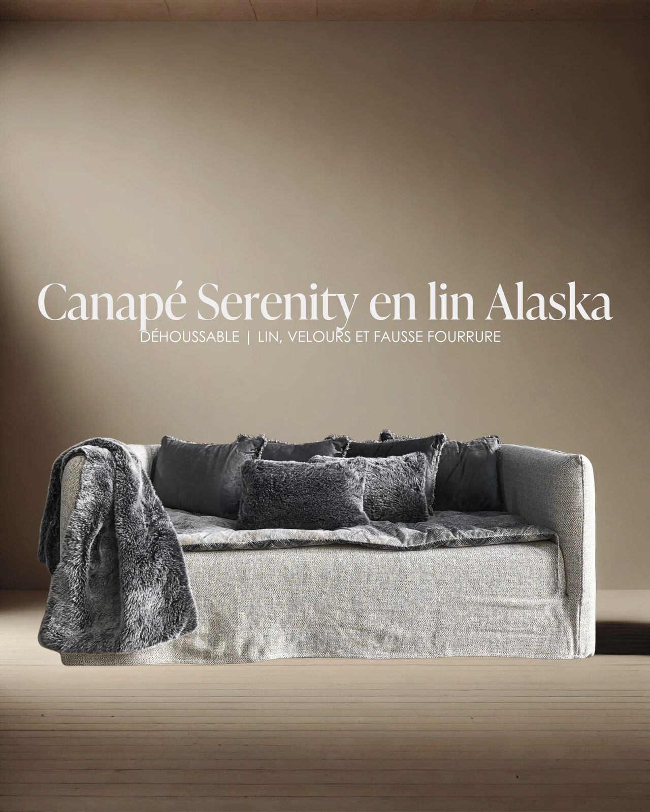 Canapé Serenity 190 cm lin Alaska & velours Tsar by Bérengère Leroy
