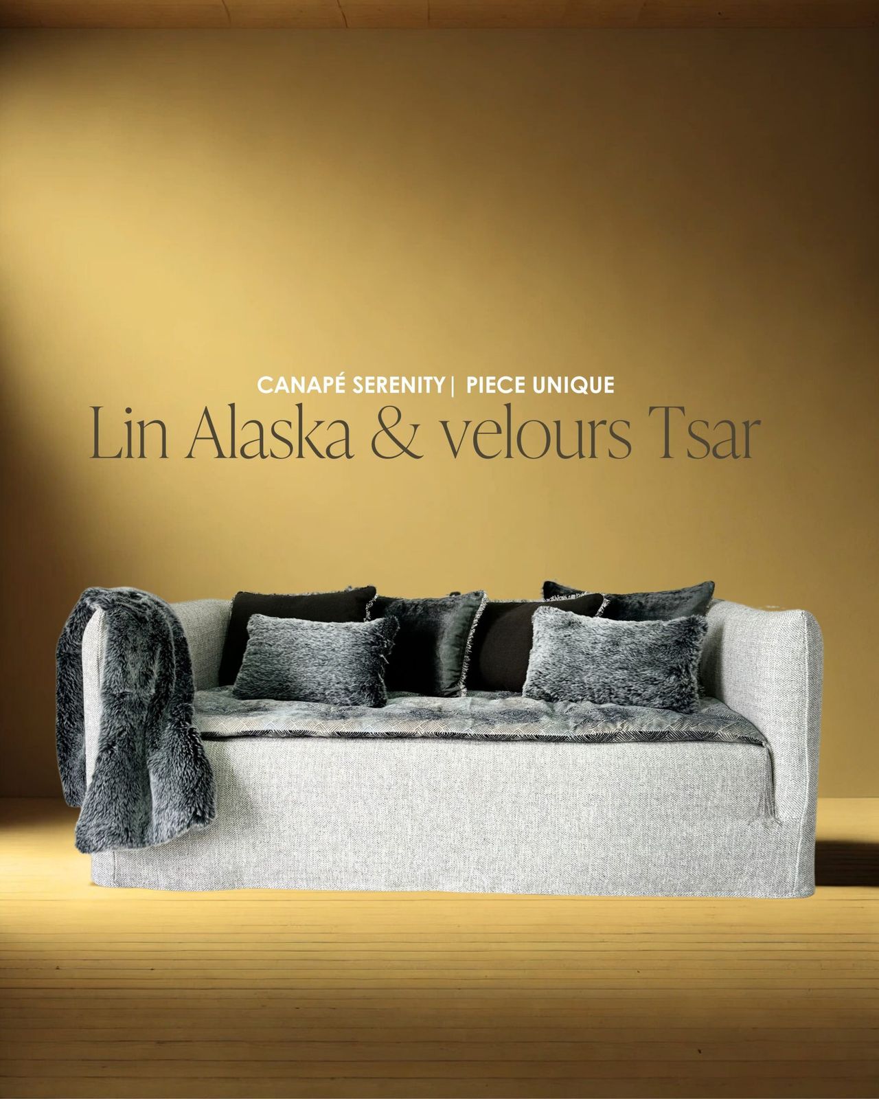 Canapé Serenity 190 cm lin Alaska & velours Tsar by Bérengère Leroy