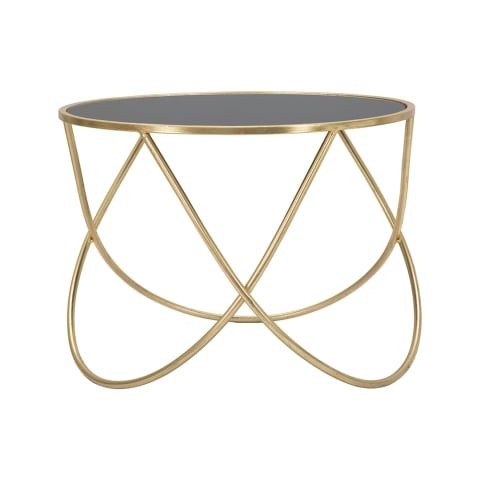 Tavolino da salotto moderno rotondo 60cm  metallo dorato e vetro nero Ring by BICA S.p.A