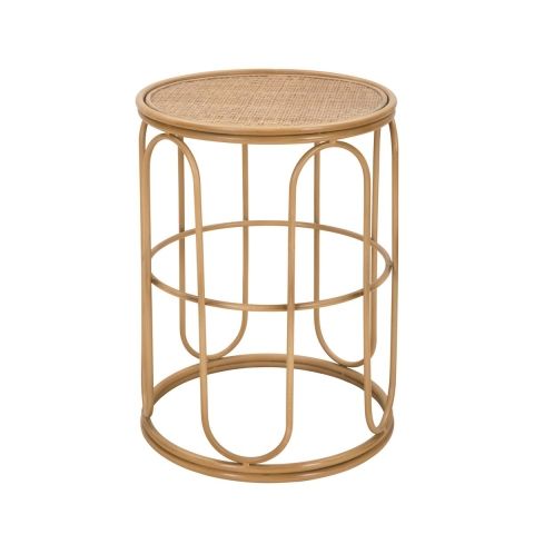 tavolino basso rotondo in metallo e rattan 55x40x40cm Samui by BICA S.p.A