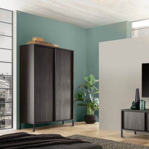 Armadio credenza design moderno 2 ante 4 vani legno nero Bogarde Steel by BICA S.p.A
