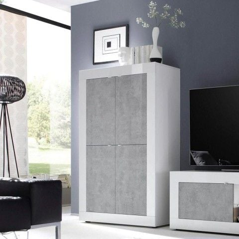 Credenza cucina madia soggiorno 4 ante bianco lucido cemento Novia BC Basic by BICA S.p.A