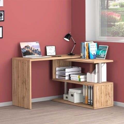 Scrivania ufficio design girevole angolare in legno 2 ripiani Volta WD by BICA S.p.A