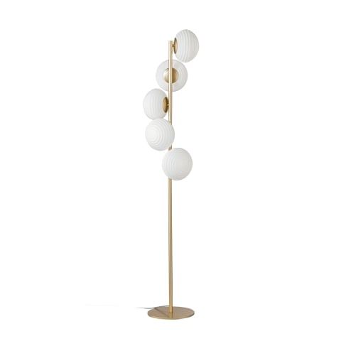 Piantana in metallo dorato con 5 luci in vetro bianco soffiato Ripple by BICA S.p.A