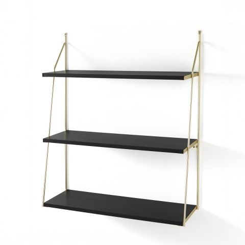 Mensola da parete moderna nera con struttura oro Charles Big Black by BICA S.p.A