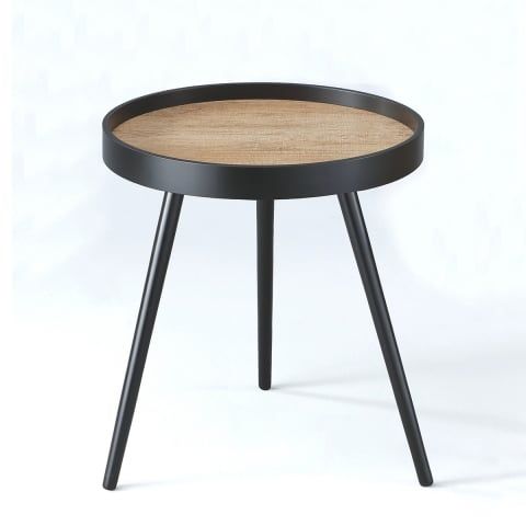 Tavolino comodino tondo design moderno in MDF e rovere Devin by BICA S.p.A