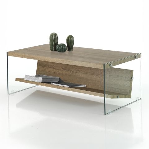Tavolino da salotto in vetro e rovere con porta riviste Ace Wood by BICA S.p.A