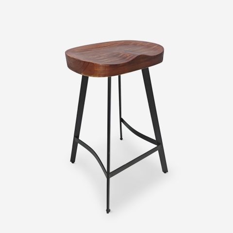 Sgabello industriale in legno e metallo vintage per penisola cucina Lumax by BICA S.p.A