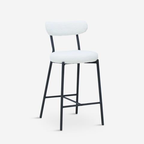 Sgabello alto moderno da cucina con schienale in bouclé bianco Opos by BICA S.p.A