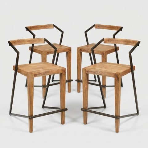 Set 4 sgabelli alti in legno e ferro stile industrial 45x55x90 Boston by BICA S.p.A