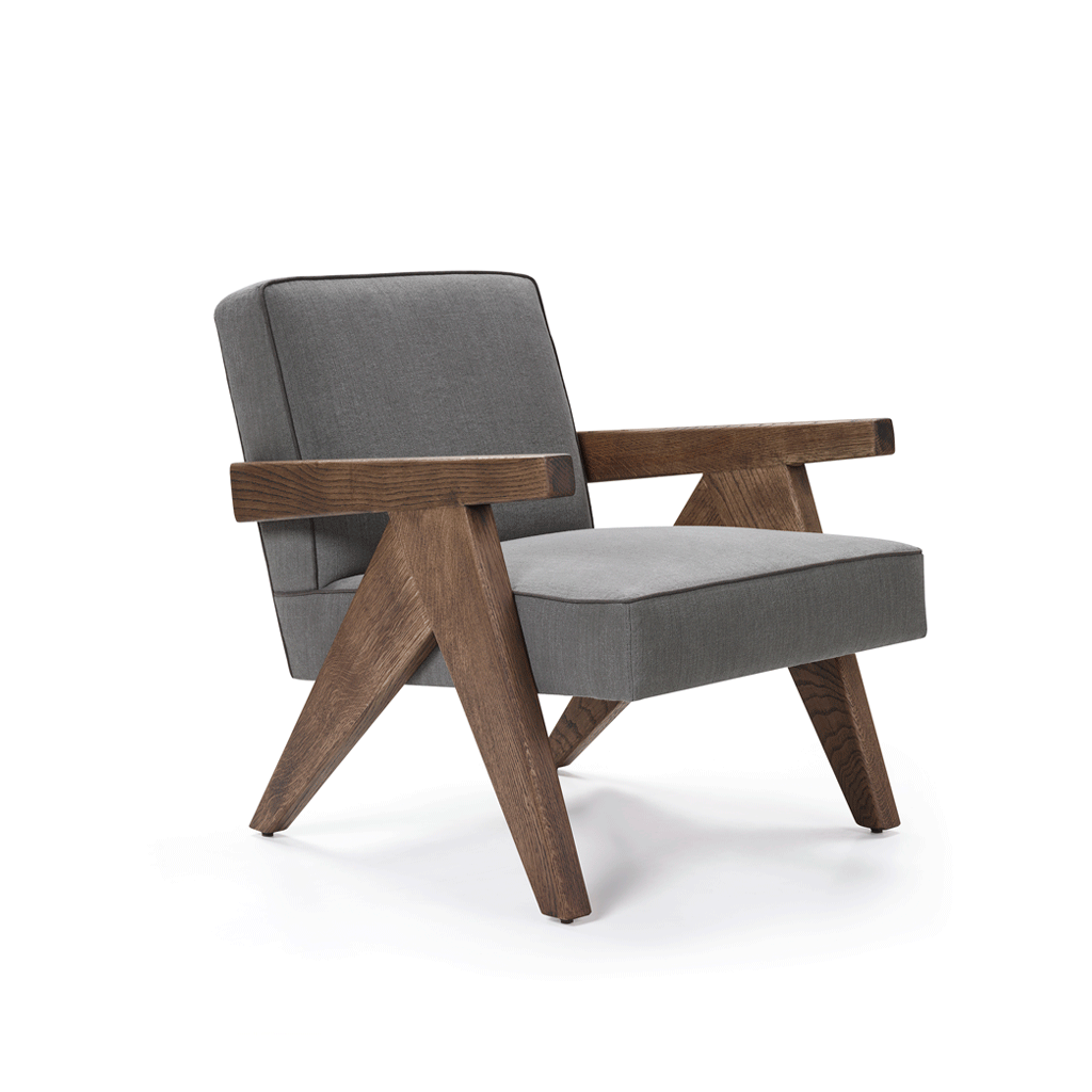 BIRDIE CLUB - Oak and linen armchair with armrests by Blasco