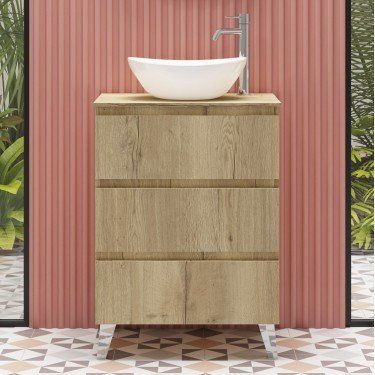 Mueble de baño al suelo SOHO con encimera de madera by Blubbain