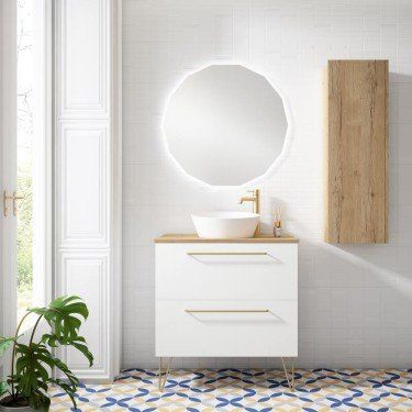 Mueble de baño suspendido TWIST con encimera madera by Blubbain