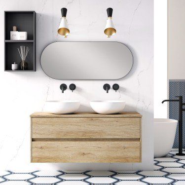 FLUOR Wall-hung Bathroom Vanity with wood countertop by Blubbain