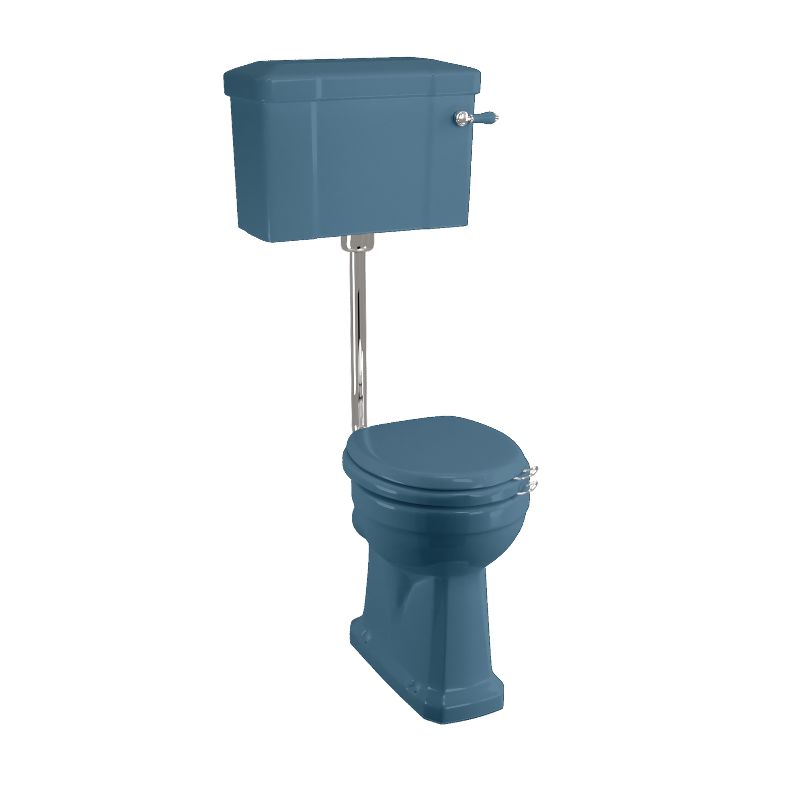 Bespoke Alaska Blue Standard Low Level WC with 520 Lever Cistern | SKU P2 BLUE T31 CHR C1 BLUE | Burlington Bathrooms by Burlington