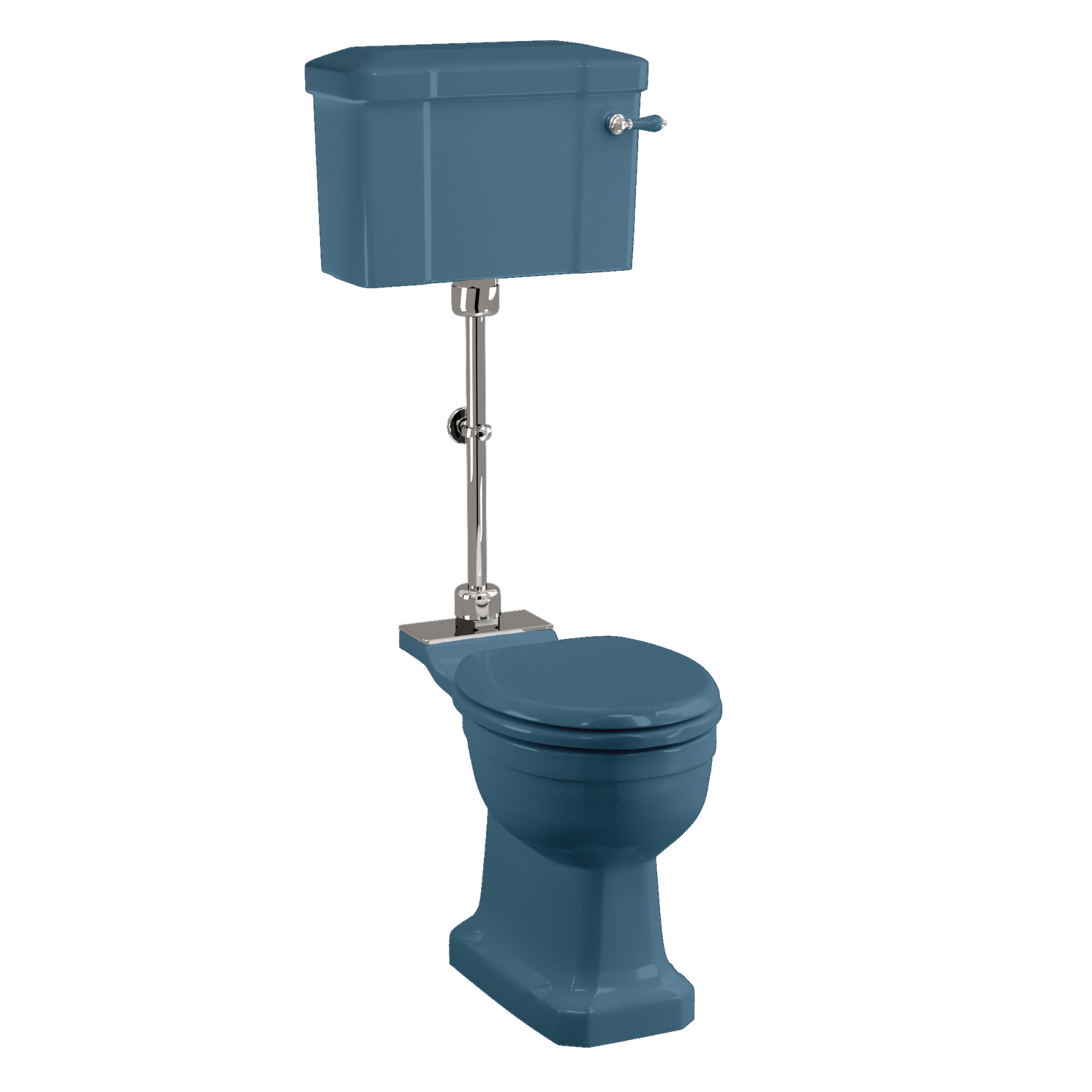 Bespoke Alaska Blue Standard Medium Level WC with 520 Lever Cistern | SKU P5 BLUE T33 CHR C1 BLUE | Burlington Bathrooms by Burlington