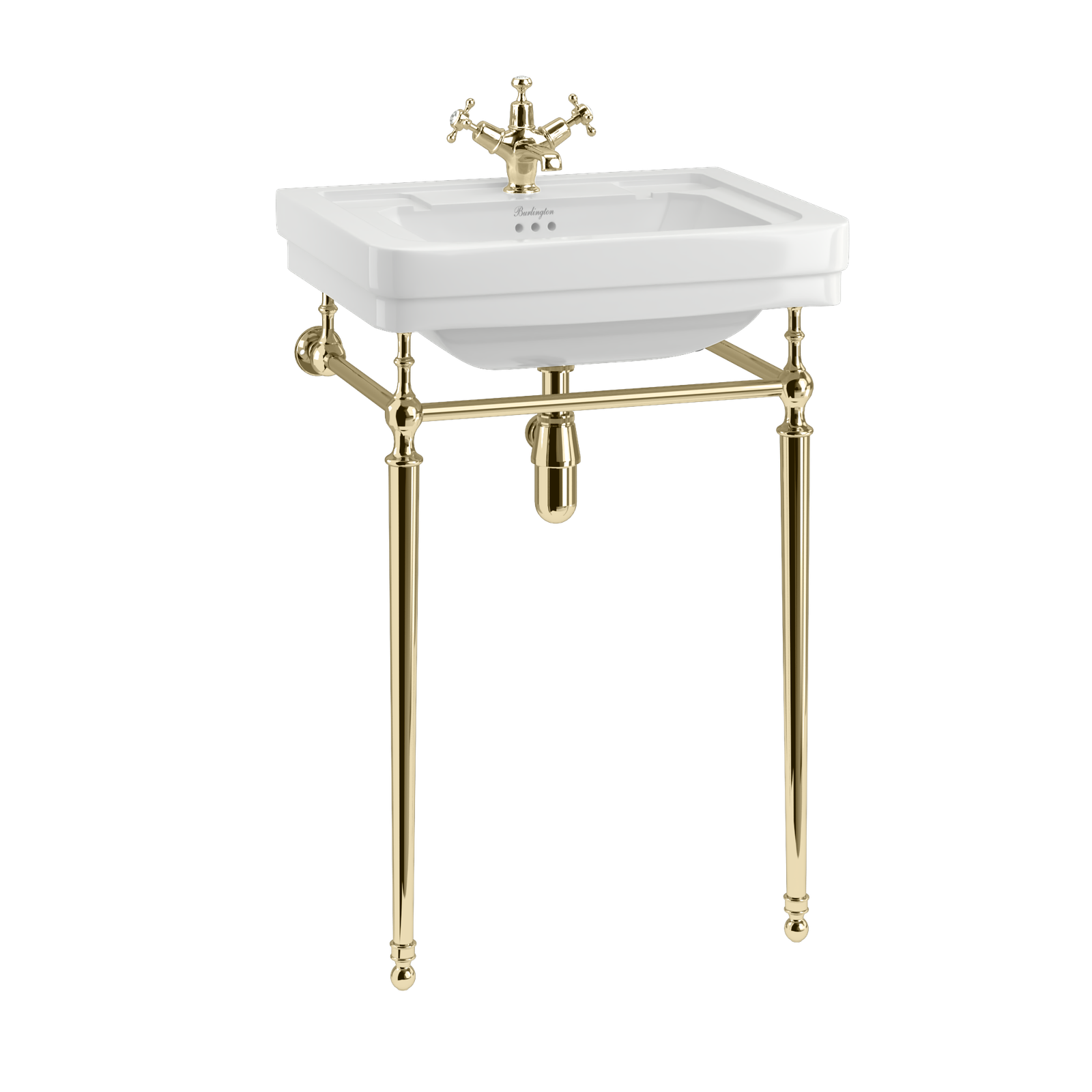 Contemporary 580mm Basin with Gold Washstand (with 1 tap hole) | SKU B1 1TH-T22A GOLD | Burlington Bathrooms by Burlington