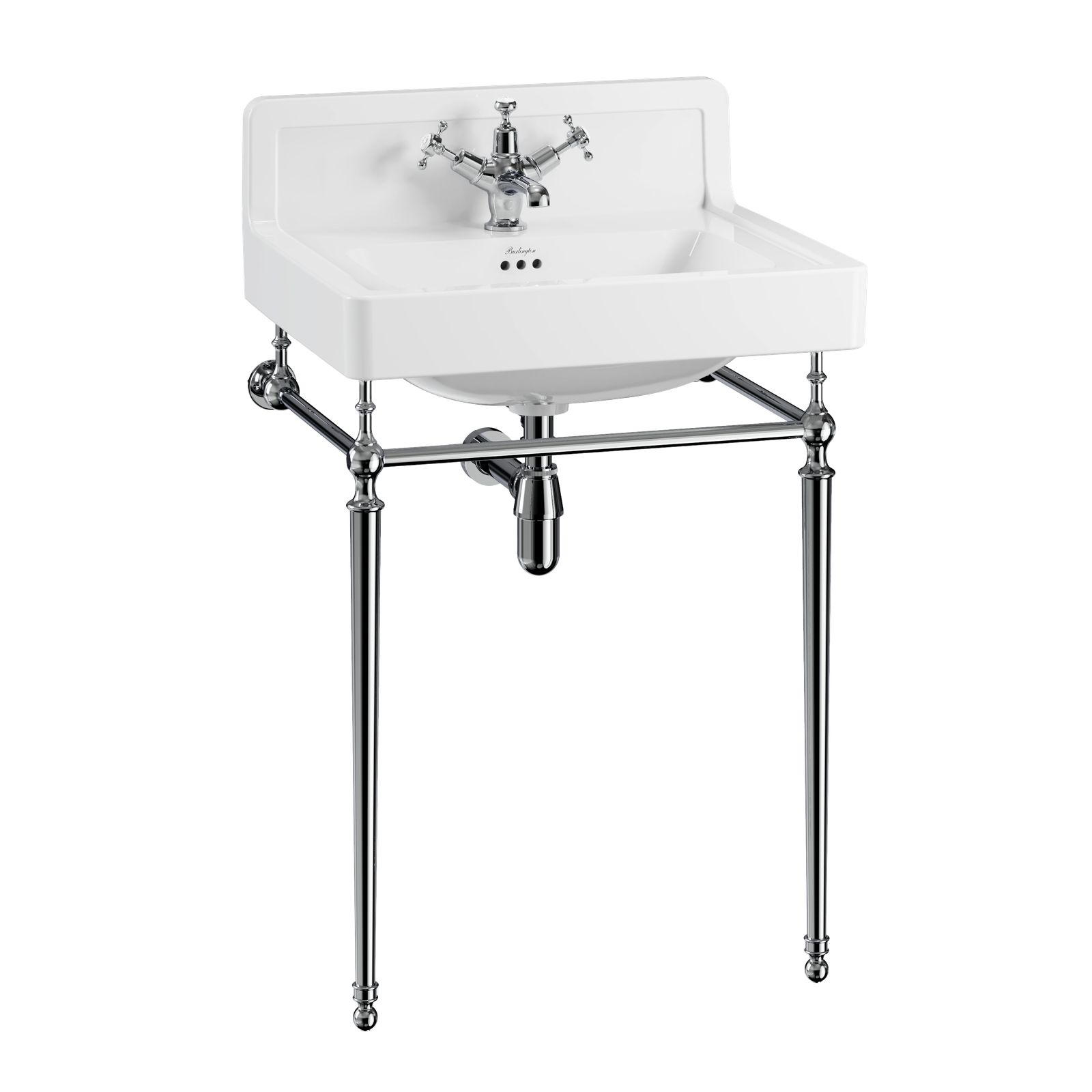 Contemporary Basin 61cm Upstand with Washstand (Contemporary Basin 61cm Upstand 1TH & Washstand Chrome) | SKU B2 UP 1TH + T23A CHR | Burlington Bathrooms by Burlington