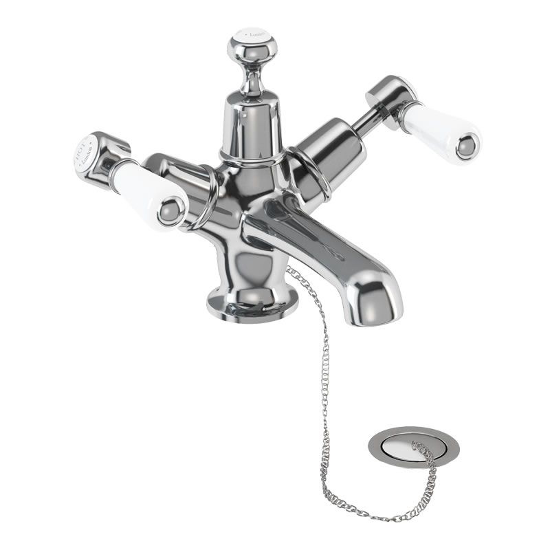 Kensington Basin Mixer with Plug & Chain Waste (Quarter turn with White accent) | SKU KE5 | Burlington Bathrooms by Burlington
