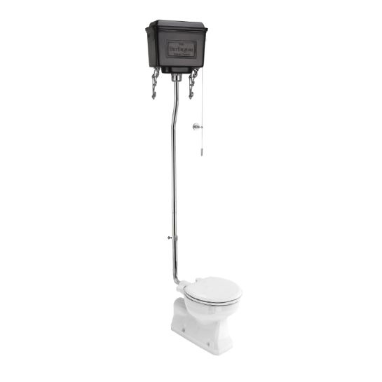 Standard High Level WC with Dual Flush Black Aluminium Cistern (Standard High Level WC with Dual Flush Black Aluminium Cistern) | SKU P2 T30 CHR T60 BLA | Burlington Bathrooms by Burlington