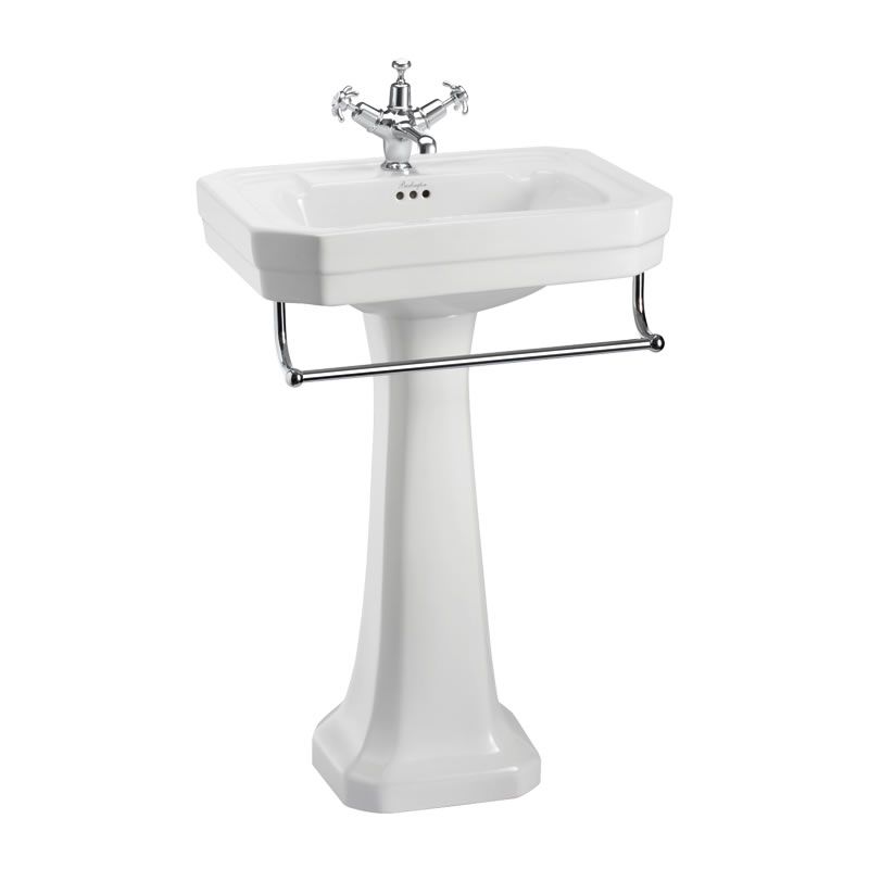 Victorian 56cm Basin, Towel Rail and Standard Pedestal (with 1 tap hole) in Basins | SKU B2 1TH P1 T1 CHR | Burlington Bathrooms by Burlington