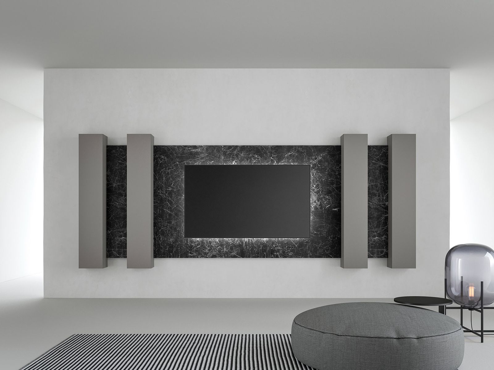 TV with Boiserie in Kera Nero Marquinia by Caccaro