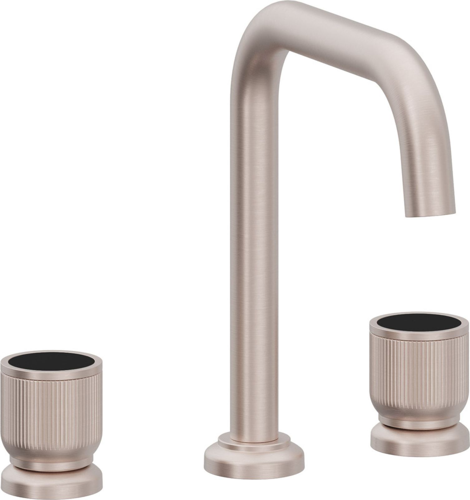 8" Widespread Lavatory Faucet with Completely Finished ZeroDrain - Quad Spout, with Black Glass Handle Cap by California Faucets