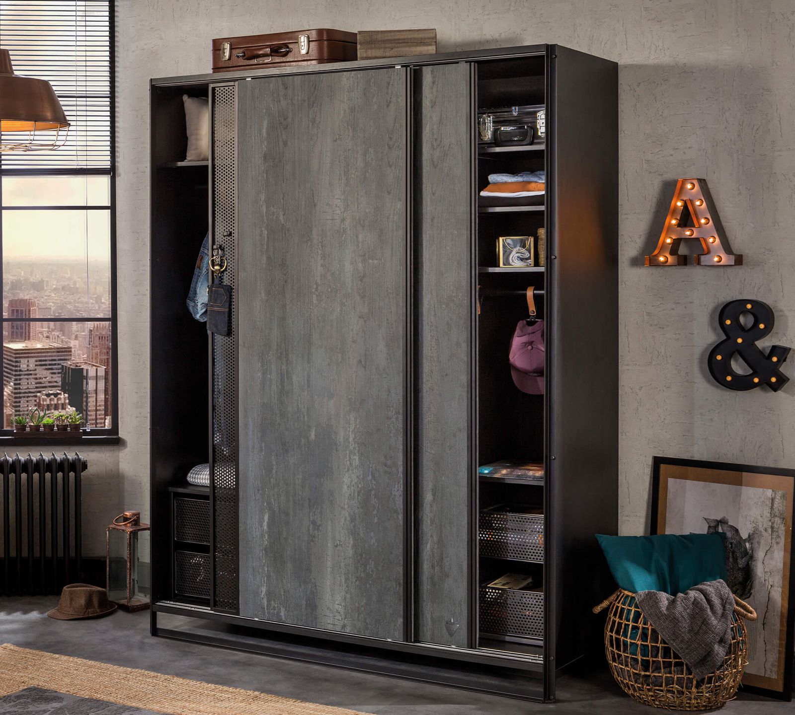 Dark Metal Sliding Wardrobe by Cilek