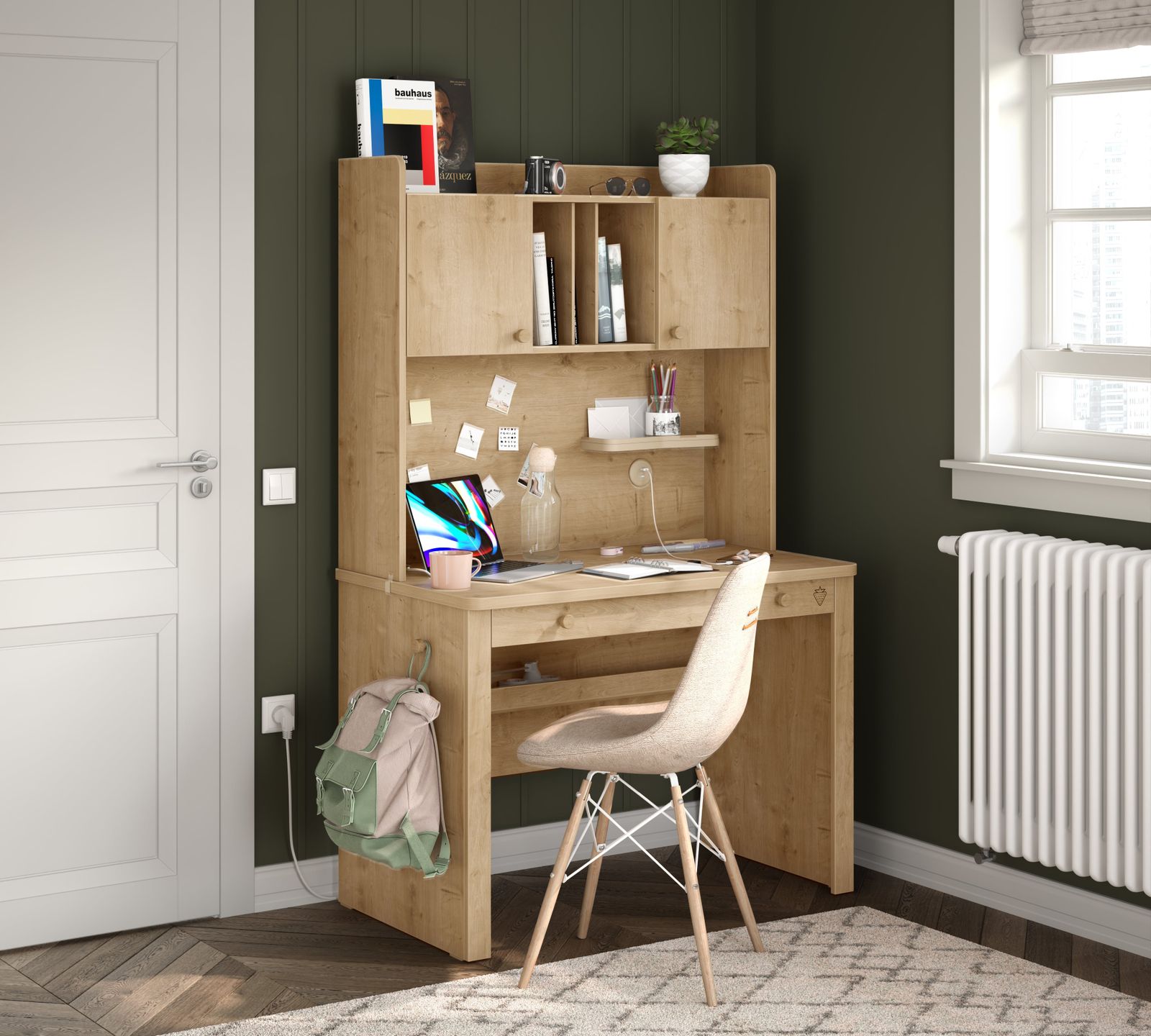 Mocha Small Study Desk (With Cabinet Unit) by Cilek