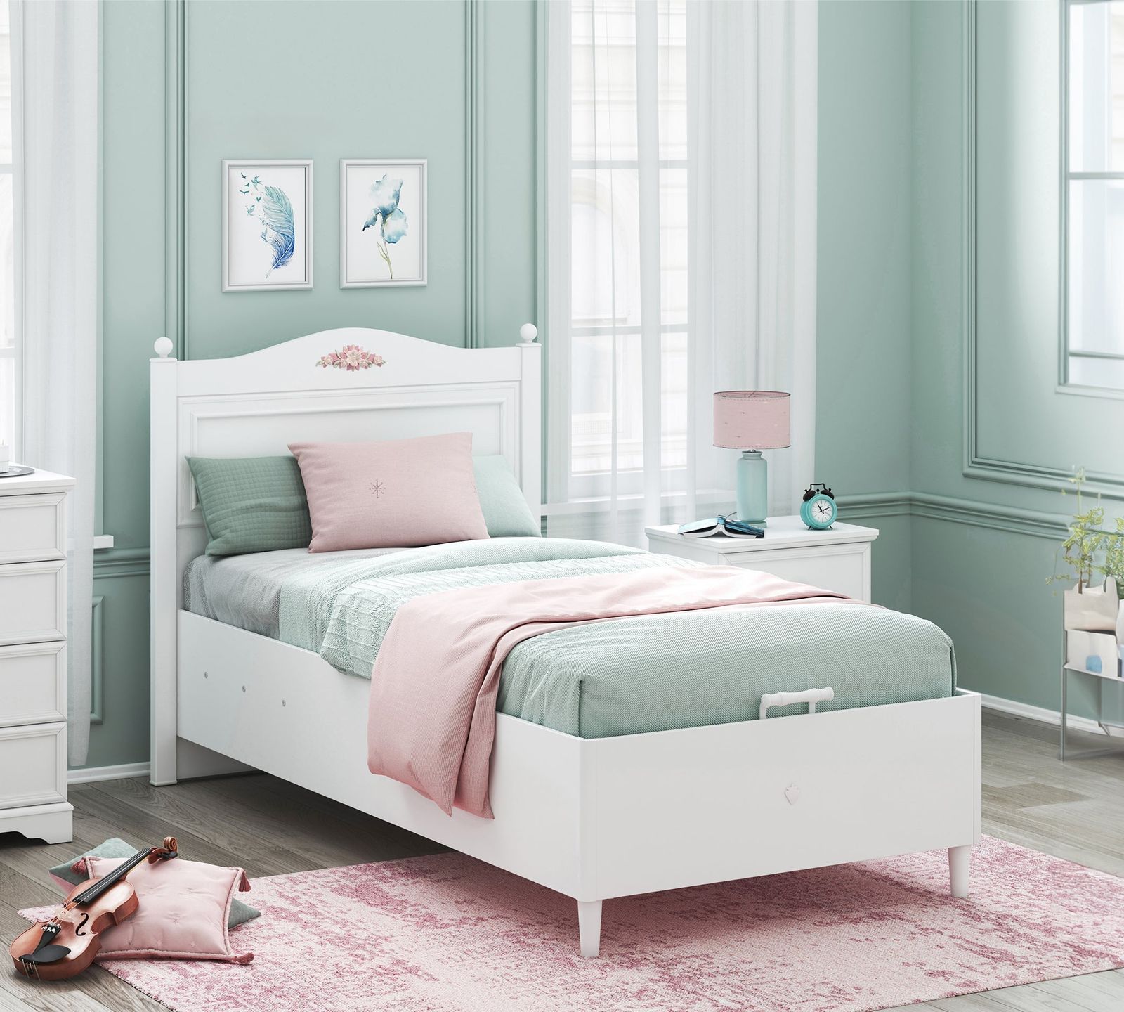 Rustic White Bed With Base by Cilek
