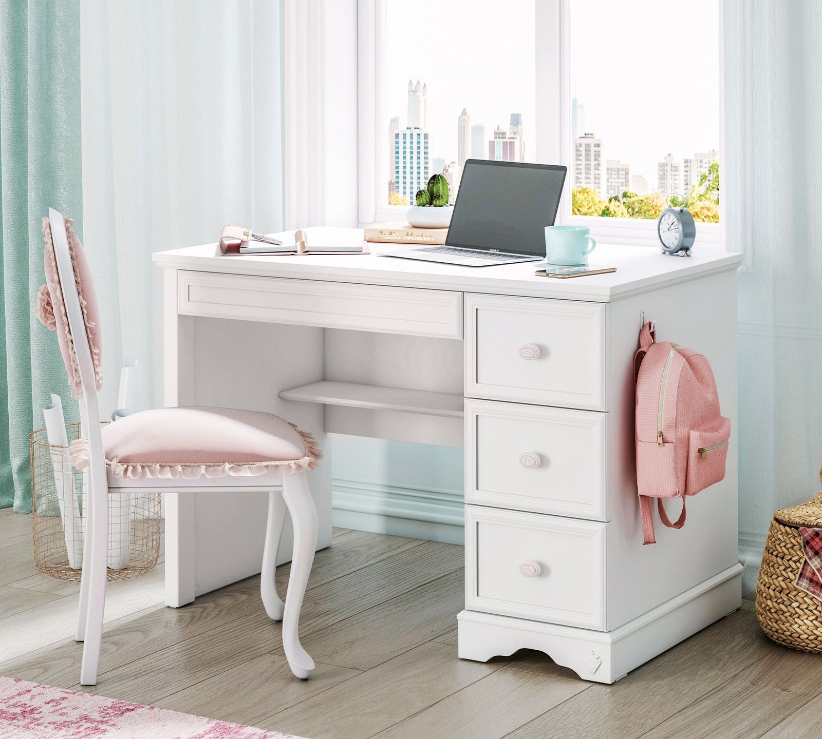 Rustic White Small Study Desk by Cilek