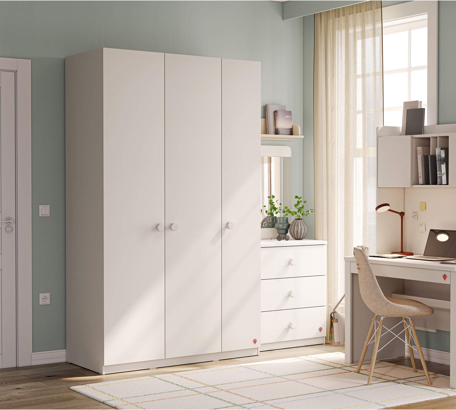 Varia Cream 3 Doors Line Wardrobe by Cilek