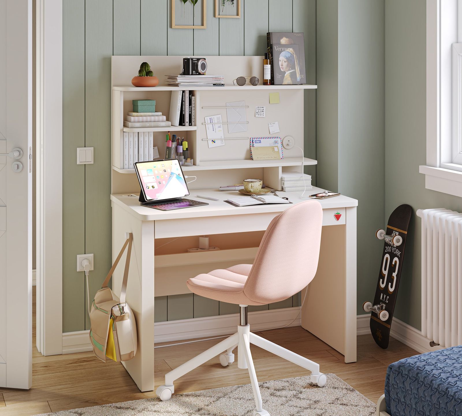 Varia Cream Small Study Desk (With Small Study Unit) by Cilek