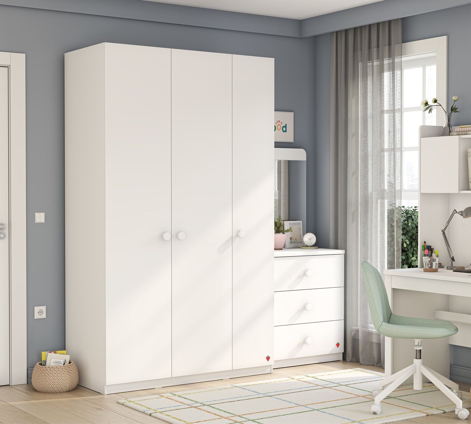 Varia White 3 Doors Line Wardrobe by Cilek