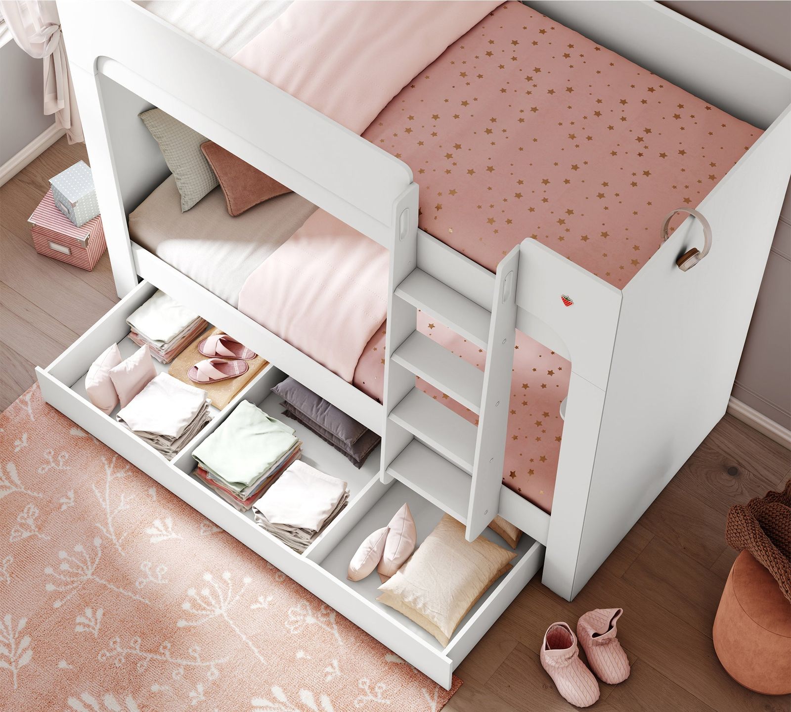 Varia White Bunk Bed Under-Drawer With Partitions by Cilek