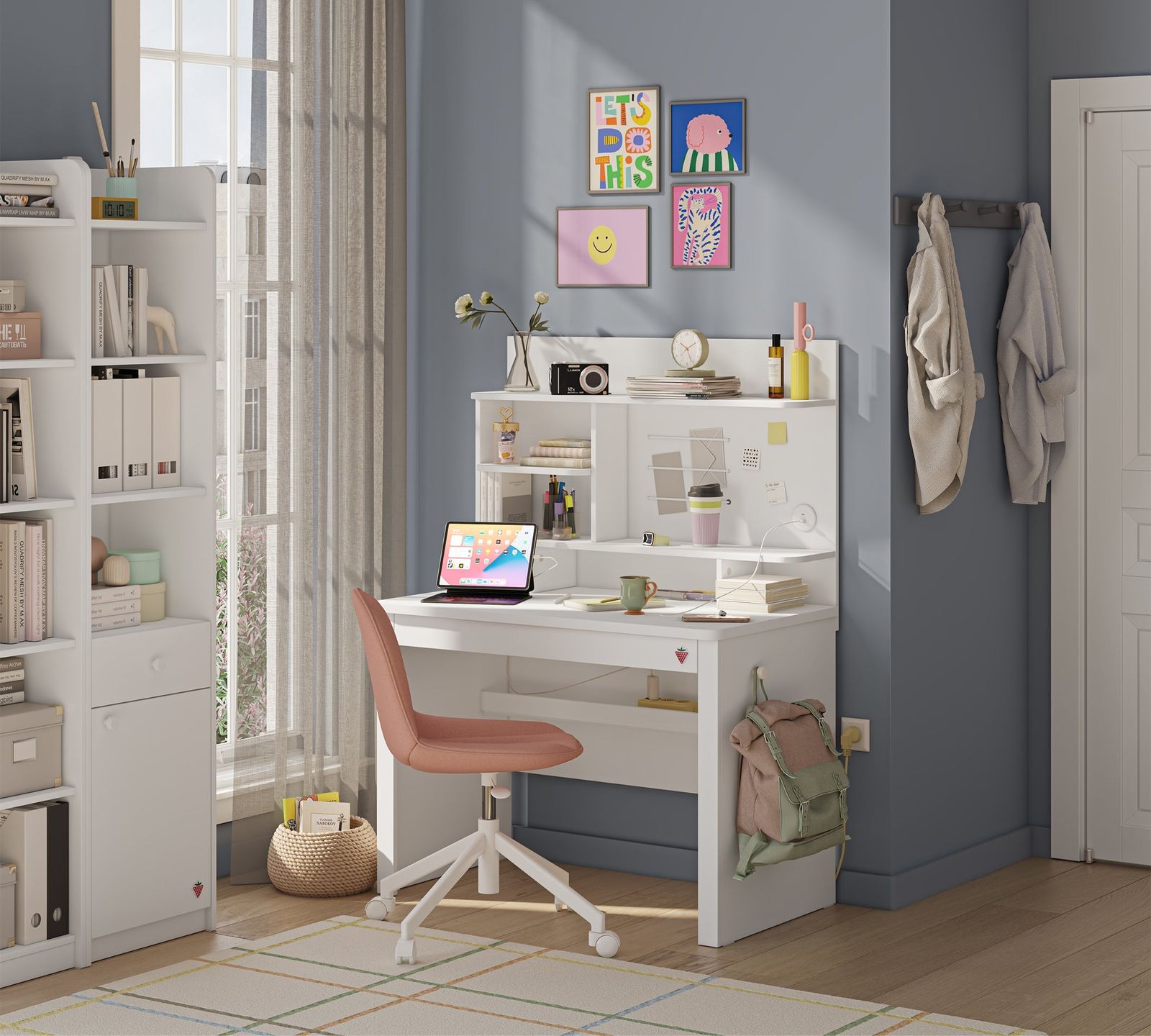 Varia White Small Study Desk (With Small Study Unit) by Cilek