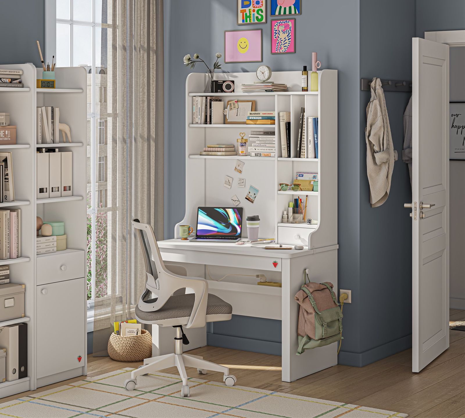 Varia White Small Study Desk (With Tall Study Unit) by Cilek