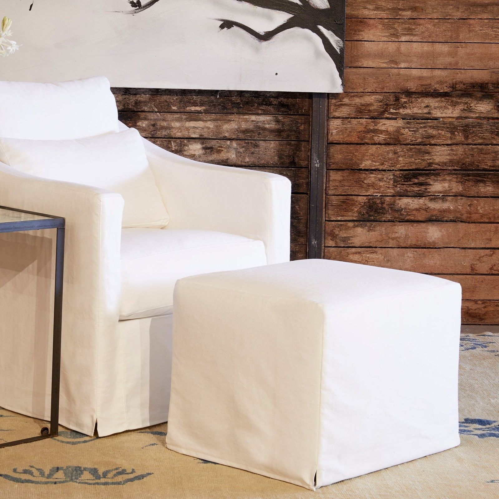 Rebecca Ottoman - Denim White by Cisco Brothers