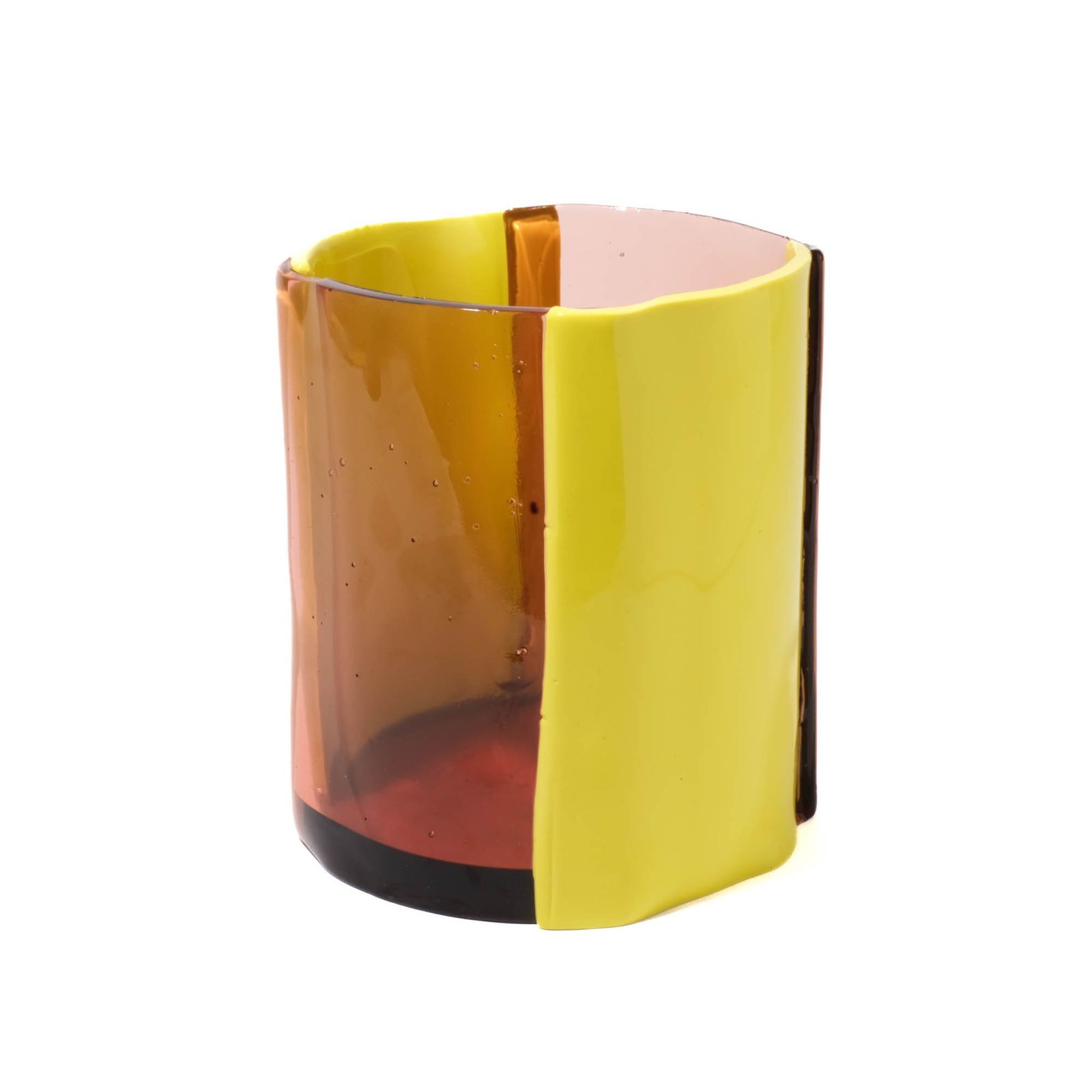 Four Lines Vase - Clear Antique Pink And Matt Fluo Yellow by corsi design