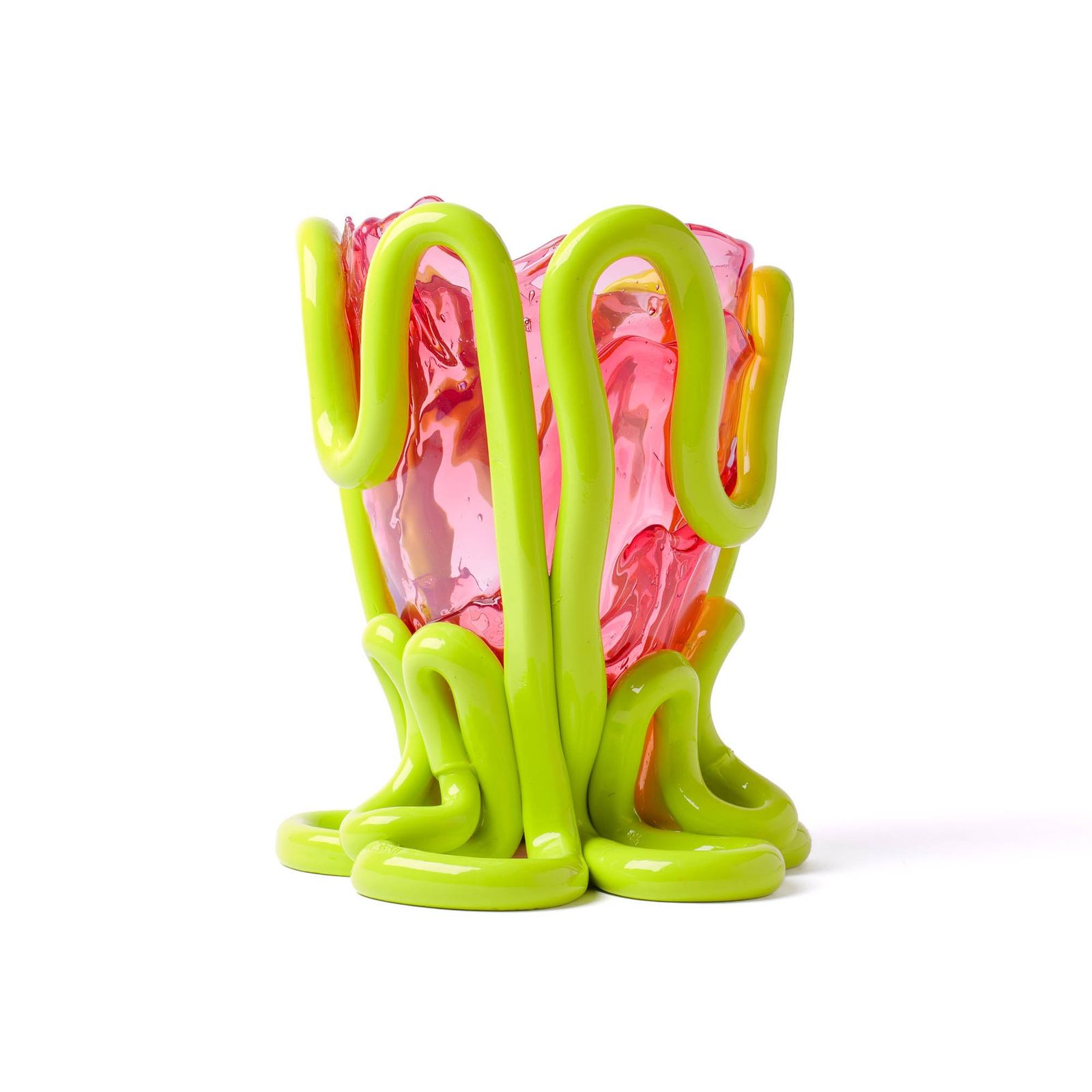 Indian Summer Vase - Clear Pink And Matt Lime by corsi design