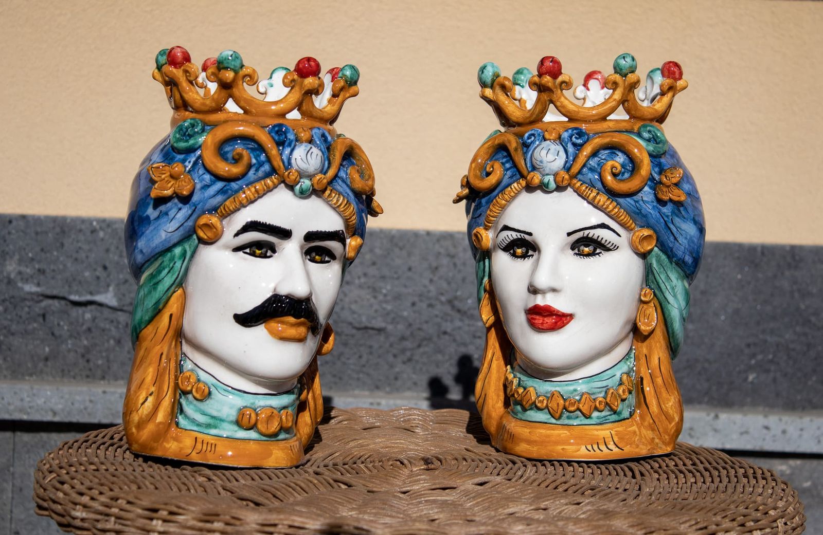 Coppia Teste di Moro in Ceramica di Caltagirone 25cm | Ghirigori Classici by Cuore Lavico