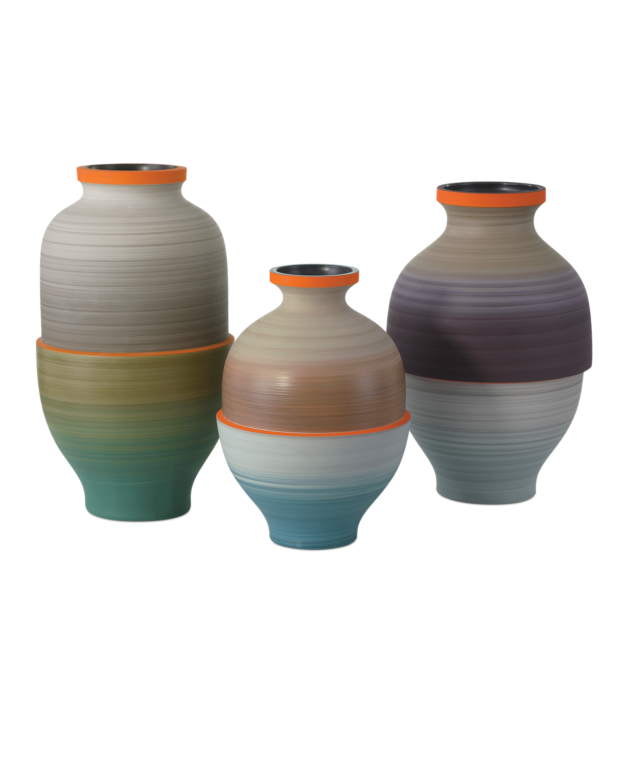 Happy 80's Gray, Beige, Orange & Blue Vase Set of 3 by Currey and Company