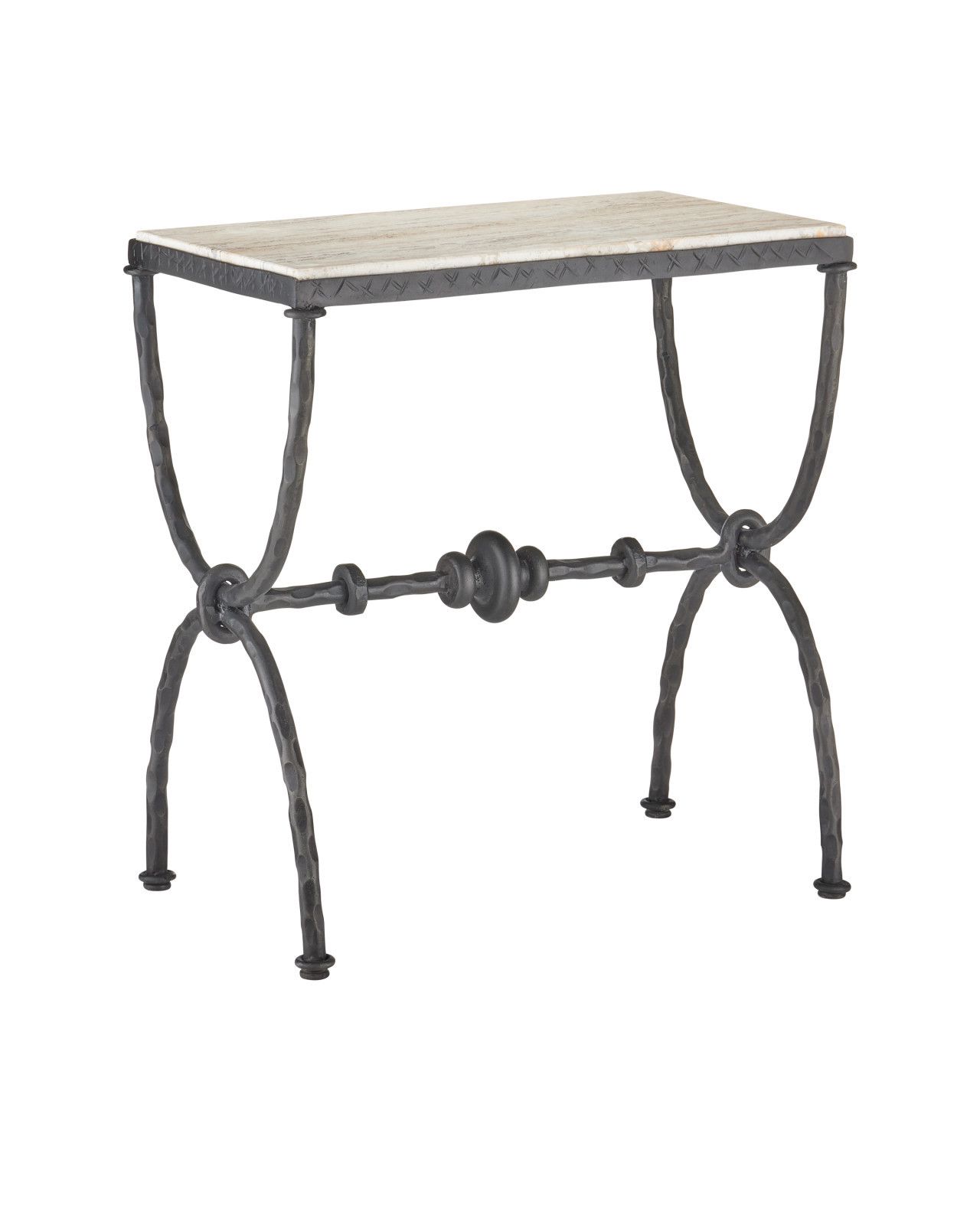 Agora White Travertine Side Table by Currey and Company