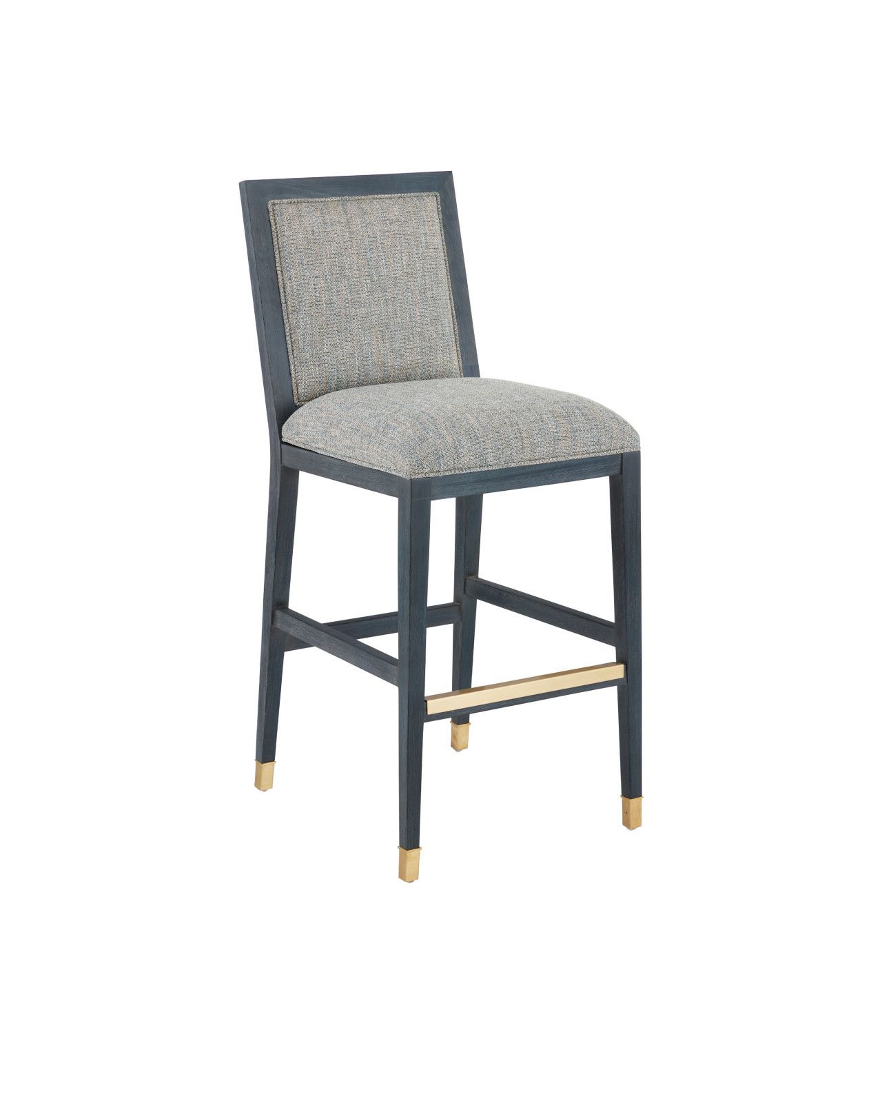 Santos Vintage Navy Bar Stool, Barrett Dusk by Currey and Company