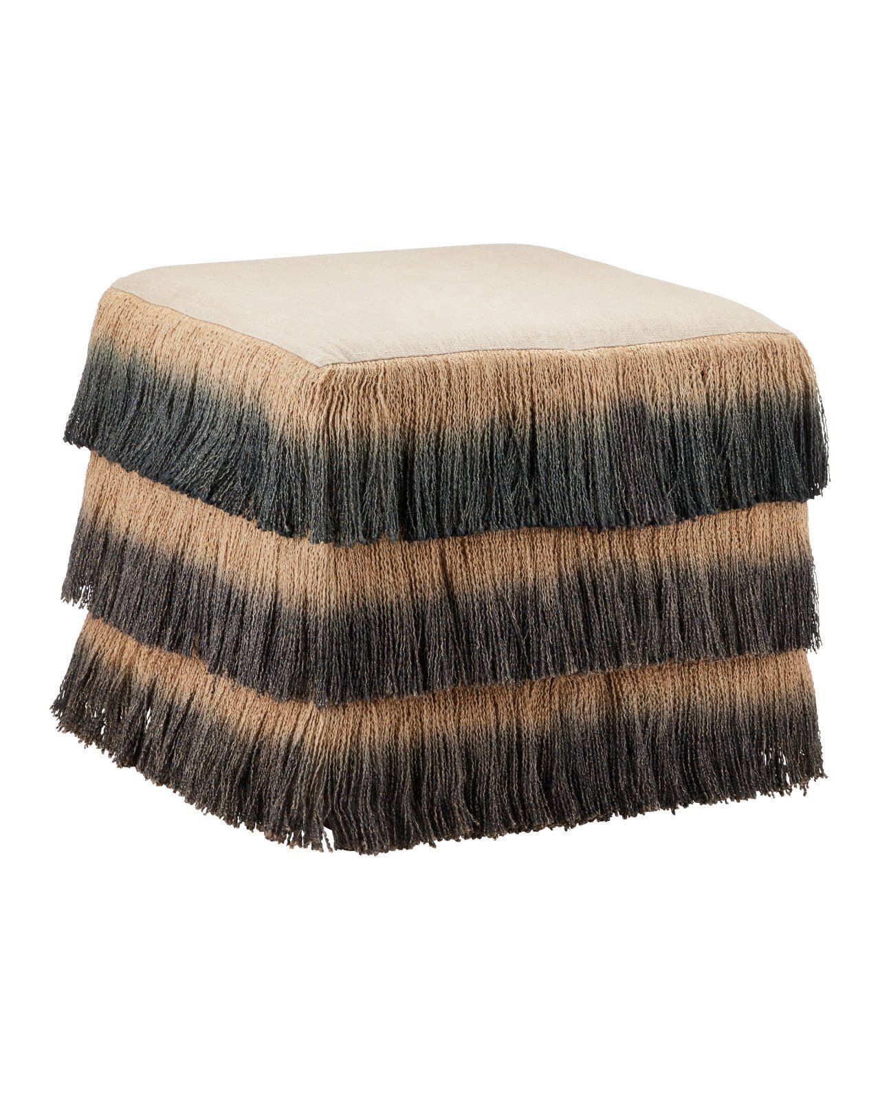 Jute Black Fringe Ottoman by Currey and Company