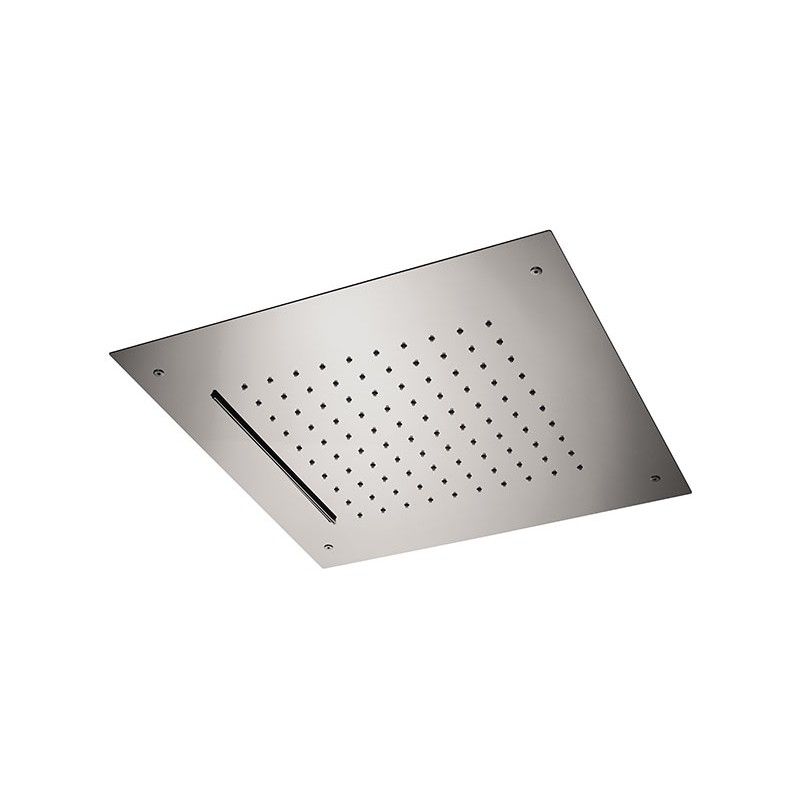 Ceiling stainless steel mirror polished shower head with antilimestone system, 43x43 cm, 2 functions: rain and waterfall jets by Daniel Rubinetterie