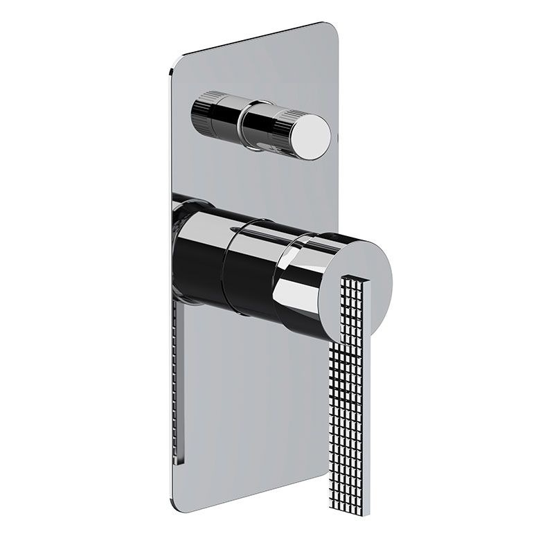 Built-in bath/shower mixer with 2-ways diverter with ceramic head valve, on rectangular wall flange. To select the desired output, the diverter knob must be turned from one position to the other. (complete item) by Daniel Rubinetterie