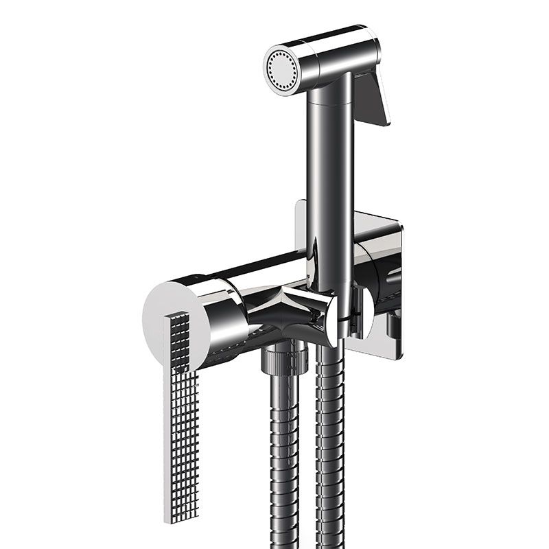 Built-in shut-off mixer with shower holder/water punch on flange, shutoff handshower, all in brass. Flexible hose cm 120.
EXPOSED COMPONENTS ONLY to be combined with the built-in box art. WBOX645 (built-in components only). by Daniel Rubinetterie